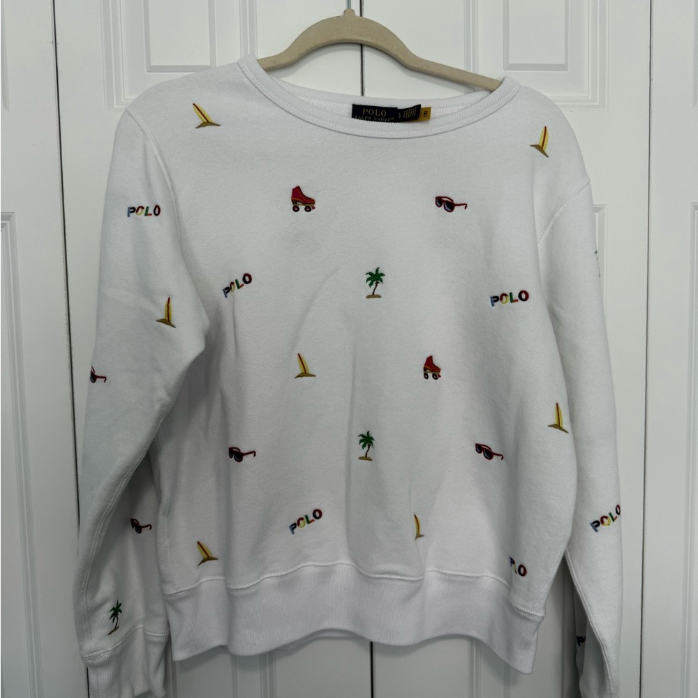 Polo by Ralph Lauren White Embroidered Women's Crew Neck Sweatshirt